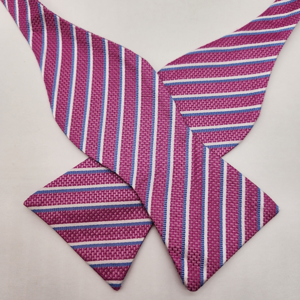 Cremieux bow tie men's pink stripes 100% silk self formal prom wedding new $35